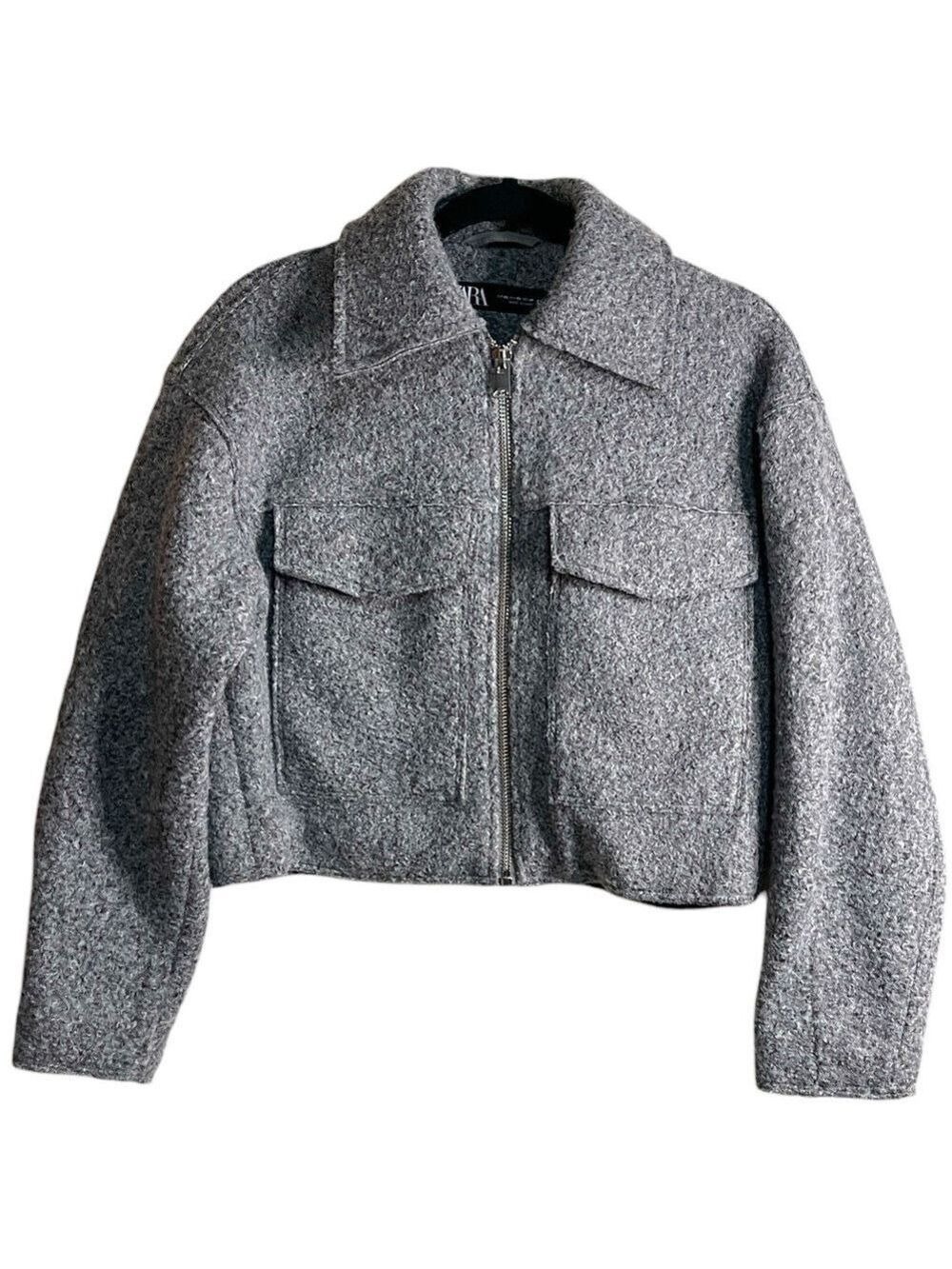 Zara Grey Boucle Cropped Jacket Women’s Size XS